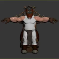 Horned Red Skinned Bearded Mythical Warrior Creature In Ornate Armored Gear With Open Arms Pose