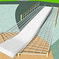 Outdoor Playground Equipment With White Slide And Metal Grid Railings On Green Brown Ground