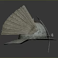 Detailed Ancient Metallic Decorative Steel Helmet With Fan Shaped Armor Design
