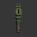 Modern Military Style Futuristic Pistol With Green Camouflage Pattern Tactical Scope And Ergonomic Grip