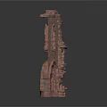 Ruined Red Brick Architectural Component With Arched Window And Doorway 3d model