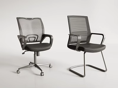 Modern Mesh Back Office Chairs With Wheeled And Fixed Bases Design 3d model