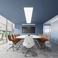 Modern Conference Room Interior Design With Long Table Ergonomic Chairs And Projector Screen 3d model