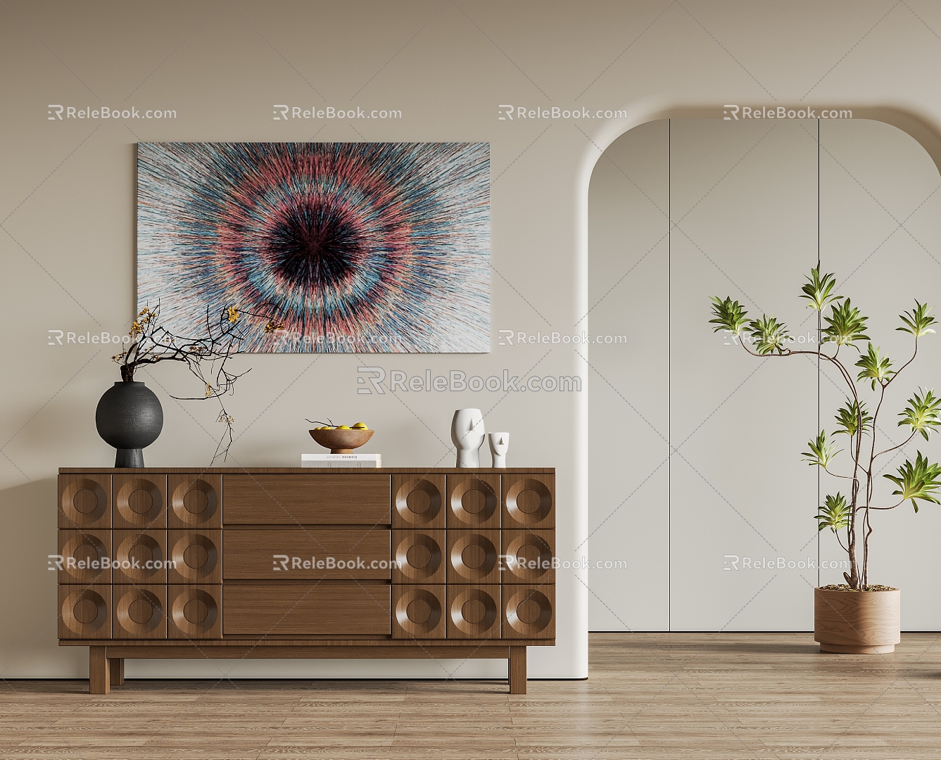 Middle-style decorative side cabinet 3d model