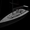 White 3D Model Sailboat With Mast Rigging And Black Background 3d model