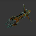 Futuristic Sci Fi Spaceship 3D Model With Red Orange Color Sharp Front And Winged Structure 3d model