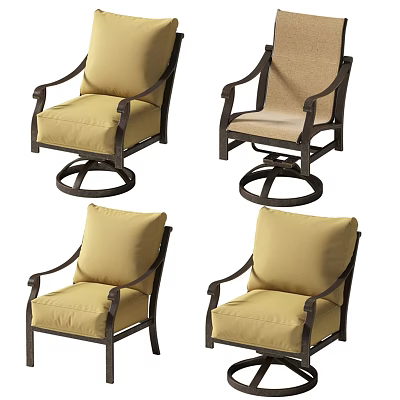 Outdoor Leisure Chairs With Swivel Base Beige Cushions And Dark Metal Frames 3d model
