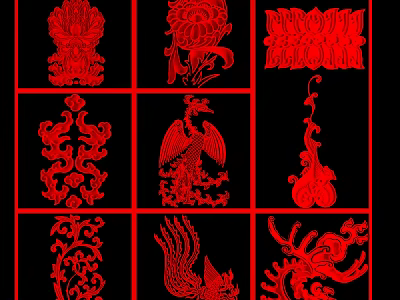Traditional Chinese Red Carved Patterns With Lotus Phoenix Dragon Motifs 3d model