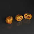 Halloween Decorative Ornament Set With Three Shiny Carved Smile Face Pumpkins