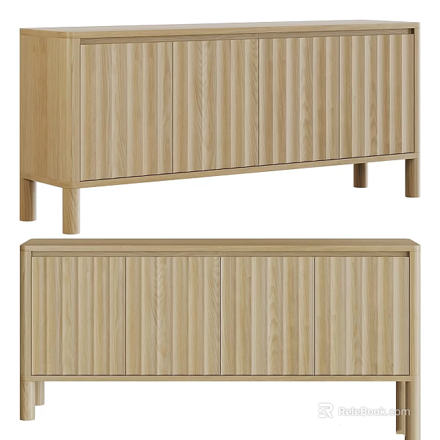 Light Wood Minimalist Modern Storage Cabinets With Vertical Slats Design 3d model 