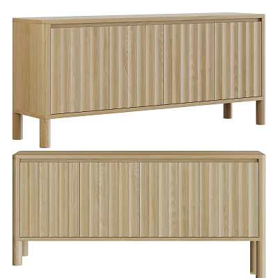Light Wood Minimalist Modern Storage Cabinets With Vertical Slats Design 3d model
