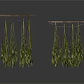 Two Sets of Hanging Green Leaf Plants On Wooden Poles With Cascading Foliage