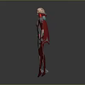 Game Movie Character With Red Hair Black Cape Futuristic Fitted Battle Suit Holding Sword