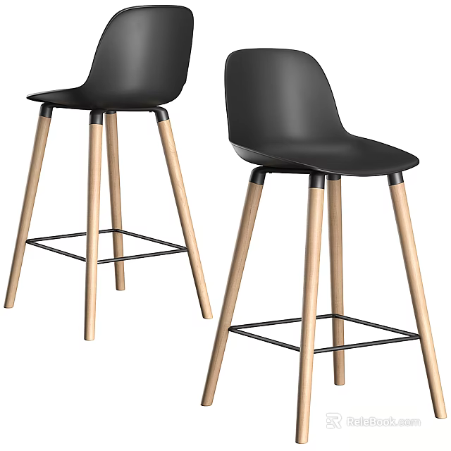 Modern Black Bar Stools with Light Wood Legs and Metal Crossbars Design 3d model 