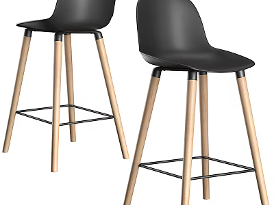 Modern Black Bar Stools with Light Wood Legs and Metal Crossbars Design 3d model