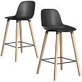 Modern Black Bar Stools with Light Wood Legs and Metal Crossbars Design