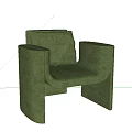 Green Fluffy Single Sofa in Modern Minimalist Style with Square Armrests 3d model