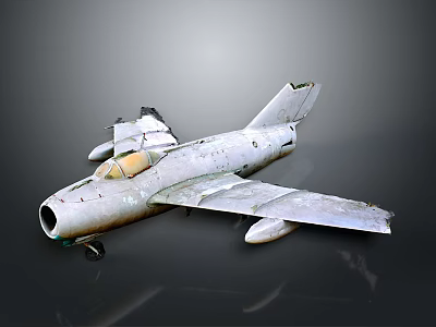 Vintage Silver Fighter Jet Model With Detailed Cockpit And Landing Gear On Dark Background 3d model