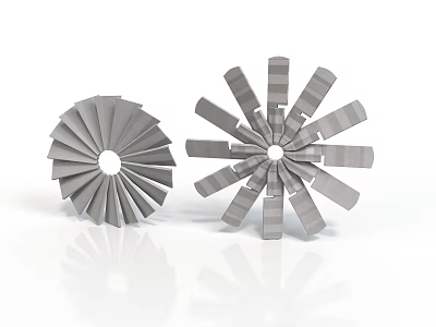 Two Metal Turbine Blades With Radial Arrangement And Circular Central Holes 3d model