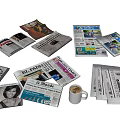 Various Types of Newspapers Scattered with Coffee Cup and Different Headlines on Table