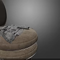 Two Elegant Round Single Sofa With Soft Upholstery And Gray Blanket On Metal Base