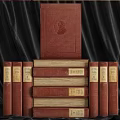 Vintage Brown Hardcover Books Stacked With Standing Volumes And Embossed Covers