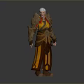 A Man with Gray Hair Wearing Brown Armor and Robe with Red Yellow Decorations