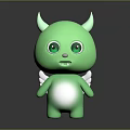 Cute Green Horned Winged Game Movie Character With Big Eyes And White Belly