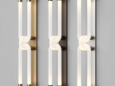 Three Modern Brass Wall Sconces With Sleek White Glass Tubes And Geometric Design 3d model