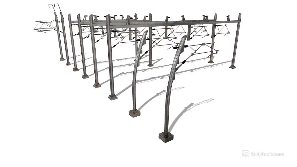 Train Railway Track With Gray Metal Support Structures Industrial Design 3d model 