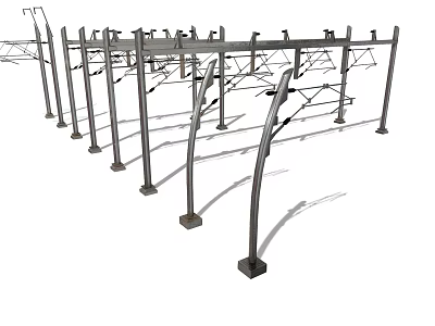 Train Railway Track With Gray Metal Support Structures Industrial Design 3d model