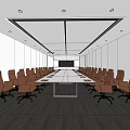 Modern Conference Room Interior With Long Rectangular Table Brown Office Chairs And Ceiling Lights 3d model