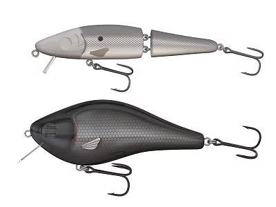 Two Different Design Fishing Lures With Silver Metallic And Black Textured Body 3d model