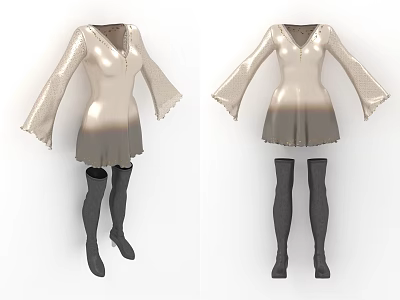 Elegant Gradient Color Dress With Bell Sleeves And Knee High Socks High Heels 3d model
