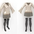 Elegant Gradient Color Dress With Bell Sleeves And Knee High Socks High Heels