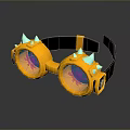 Fashionable Yellow Goggles with Blue Lenses Spiked Decorations and Black Strap