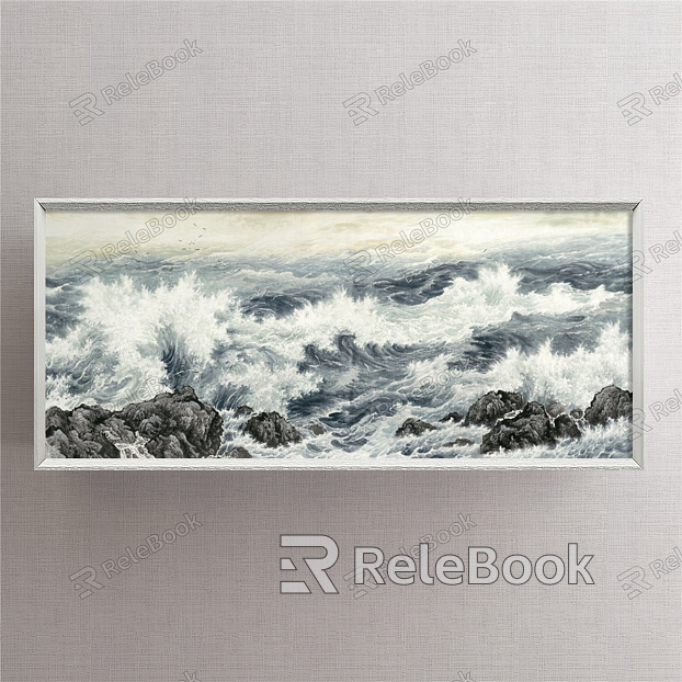 Modern Landscape Painting Black and White Living Room Ocean Waves model