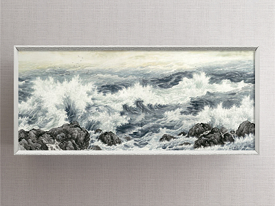 Modern Landscape Painting Black and White Living Room Ocean Waves model