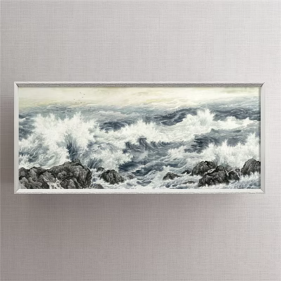 Dynamic Landscape Painting of Raging Ocean Waves with Coastal Rocks and Cloudy Sky 3d model