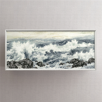 Modern Landscape Painting Black and White Living Room Ocean Waves 3d model