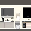 Modern Bathroom Interior With Double Washbasins Vanity Cabinets And Mirrors 3d model