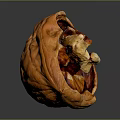 Peeled Walnut With Split Shell And Exposed Fresh Kernel On Dark Surface