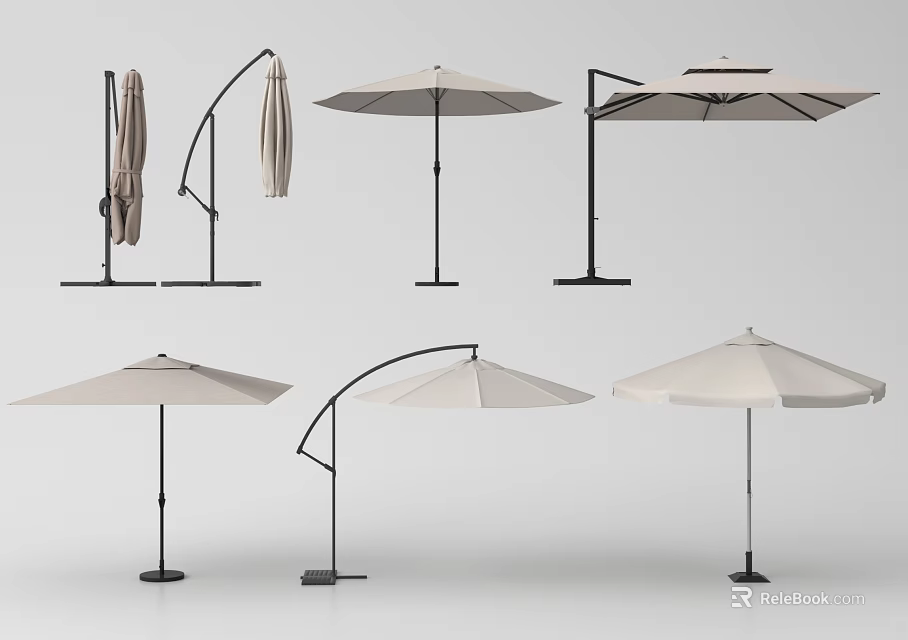 Various Outdoor Patio Umbrella Styles With Cantilever And Crank Lift Mechanisms 3d model 