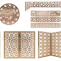 Wooden Room Divider With Laser Cut Geometric Patterns And Various Designs 3d model