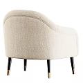 Modern Beige Upholstered Accent Chair with Curved Arms and Black Gold Legs