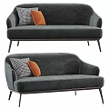 Modern Gray Sofa Design With Checkered And Orange Pillows And Metal Legs