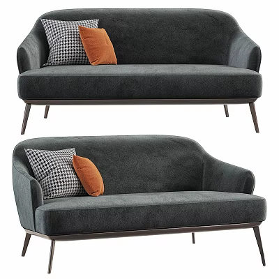 Modern Gray Sofa Design With Checkered And Orange Pillows And Metal Legs 3d model