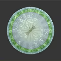 White Canopy Umbrella With Green Decorative Trim And Floral Patterns For Daily Life