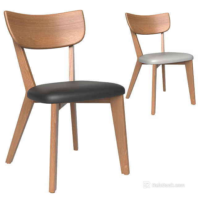Modern Wooden Dining Chairs With Black And Grey Leather Seats And Tapered Legs 3d model 