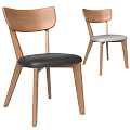 Modern Wooden Dining Chairs With Black And Grey Leather Seats And Tapered Legs